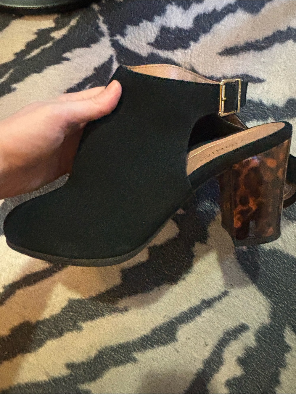 Black Suede Open-Back Block Heel Sandal
